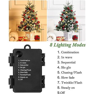 3 FT Christmas Tree, Pre-Lit Christmas Tree with Base, 78 Warm White LED Lights, 8 Lighting Modes