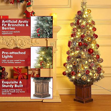 4.5 Ft Artificial Christmas Tree with 108 Warm White LED Lights and Potted Base Holiday Xmas Tree