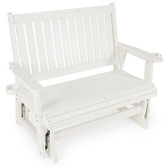 HIPS Patio Glider with Cup Holders, Durable Poly Lumber Material, All-Weather Resistant