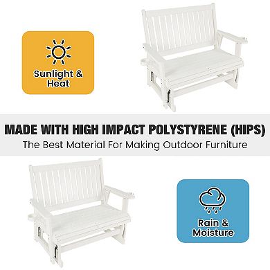 HIPS Patio Glider with Cup Holders, Durable Poly Lumber Material, All-Weather Resistant