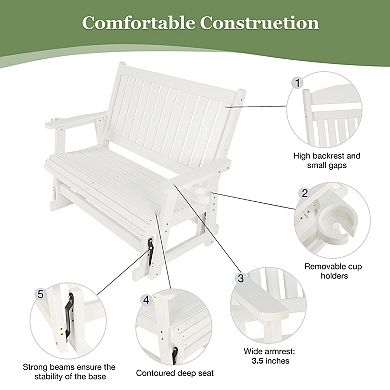 HIPS Patio Glider with Cup Holders, Durable Poly Lumber Material, All-Weather Resistant