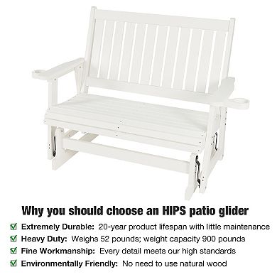 HIPS Patio Glider with Cup Holders, Durable Poly Lumber Material, All-Weather Resistant