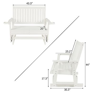 HIPS Patio Glider with Cup Holders, Durable Poly Lumber Material, All-Weather Resistant