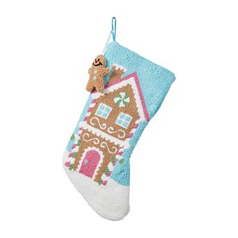 Glitzhome 21"L Hooked Gingerbread House Stocking, Christmas Hanging Wall Decor