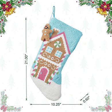Glitzhome 21"L Hooked Gingerbread House Stocking, Christmas Hanging Wall Decor