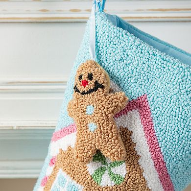 Glitzhome 21"L Hooked Gingerbread House Stocking, Christmas Hanging Wall Decor