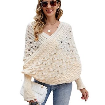 Women's Knitted Scarf Sweater and Shawl Batwing Sleeves Hollowed Crochet Wrap Scarf with Sleeves