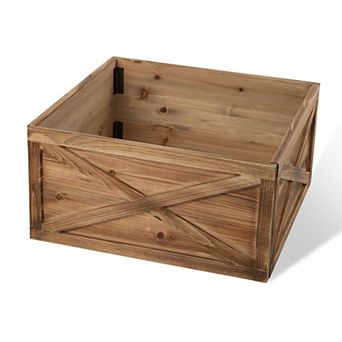 Glitzhome 22"L Natural Wooden Tree Collar Tree Stand Cover Decorative Christmas Tree Skirt Tree Box