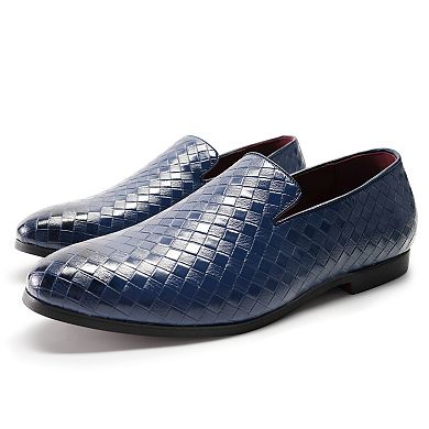 Men's Checkered Woven Loafers Slip-On Casual Pointed Toe Shoes