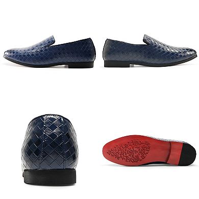 Men's Checkered Woven Loafers Slip-On Casual Pointed Toe Shoes