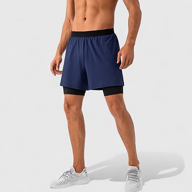 Men's 2-in-1 Training Shorts with Inner Compression Layer and Elastic Waistband