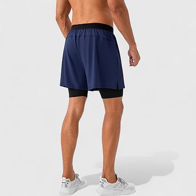 Men's 2-in-1 Training Shorts with Inner Compression Layer and Elastic Waistband