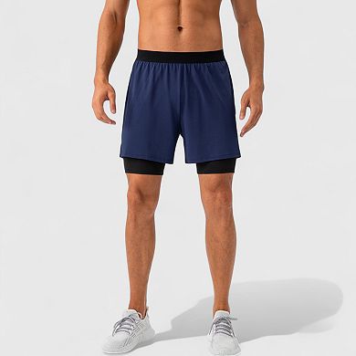 Men's 2-in-1 Training Shorts with Inner Compression Layer and Elastic Waistband