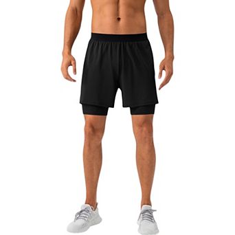 Men's 2-in-1 Training Shorts with Inner Compression Layer and Elastic Waistband