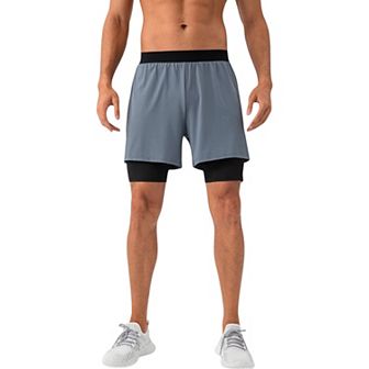 Men's 2-in-1 Training Shorts with Inner Compression Layer and Elastic Waistband
