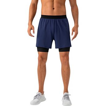 Men's 2-in-1 Training Shorts with Inner Compression Layer and Elastic Waistband