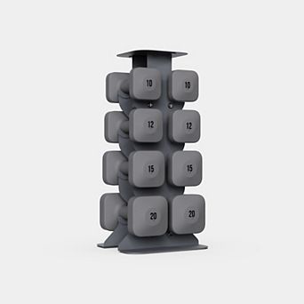 WeGym SafeGrip Dumbbells Upper Set with Dark Rack - 10, 12, 15, 20lbs