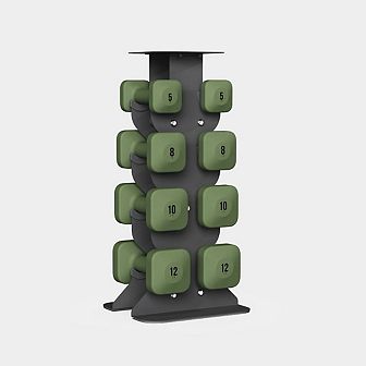 WeGym SafeGrip Dumbbells Medium Set with Dark Rack - 5, 8, 10, 12 lbs