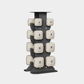 WeGym SafeGrip Dumbbells Medium Set with Dark Rack - 5, 8, 10, 12 lbs
