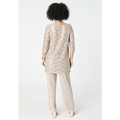 Roaman's Women's Plus Size Three-Piece Lace Pant Set