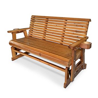 5 ft 3-Seater Patio Glider with Cup Holders, High Roll Back and Deep Contoured Seat