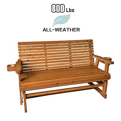 5 ft 3-Seater Patio Glider with Cup Holders, High Roll Back and Deep Contoured Seat