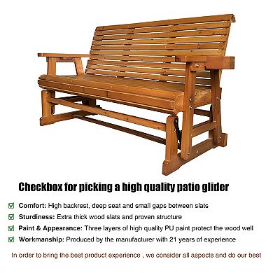 5 ft 3-Seater Patio Glider with Cup Holders, High Roll Back and Deep Contoured Seat