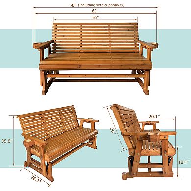 5 ft 3-Seater Patio Glider with Cup Holders, High Roll Back and Deep Contoured Seat