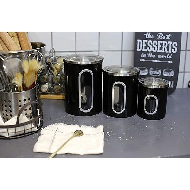 3 Piece Stainless Steel Canister Set in Black Finish