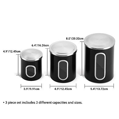 3 Piece Stainless Steel Canister Set in Black Finish