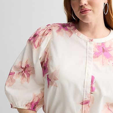 Plus Size Nine West Puff Sleeve Button-Down