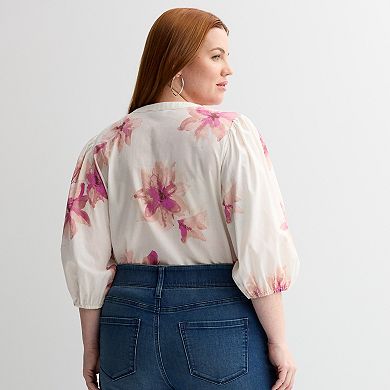 Plus Size Nine West Puff Sleeve Button-Down