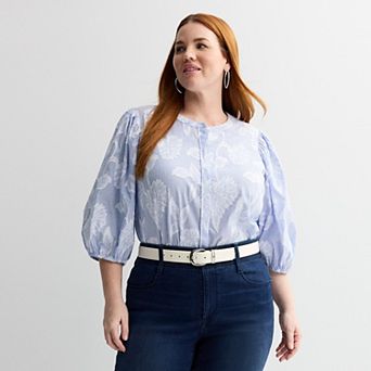 Plus Size Nine West Puff Sleeve Button-Down