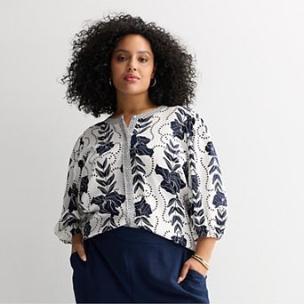 Plus Size Nine West Puff Sleeve Button-Down