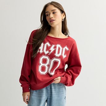 Juniors' AC/DC Off The Shoulder Graphic Pullover