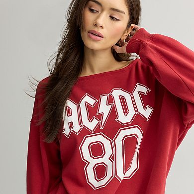 Juniors' AC/DC Off The Shoulder Graphic Pullover