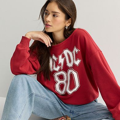Juniors' AC/DC Off The Shoulder Graphic Pullover