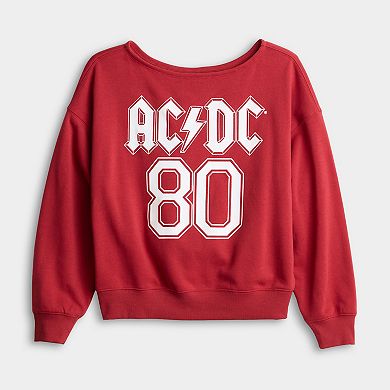 Juniors' AC/DC Off The Shoulder Graphic Pullover