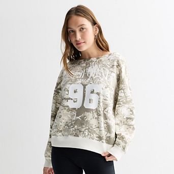 Juniors' California Camo Off The Shoulder Long Sleeve Graphic Tee
