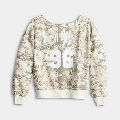 Juniors' California Camo Off The Shoulder Long Sleeve Graphic Tee
