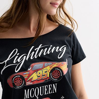 Juniors' Disney / Pixar's Cars Lightning McQueen Off The Shoulder Graphic Tee