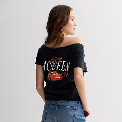 Juniors' Disney / Pixar's Cars Lightning McQueen Off The Shoulder Graphic Tee