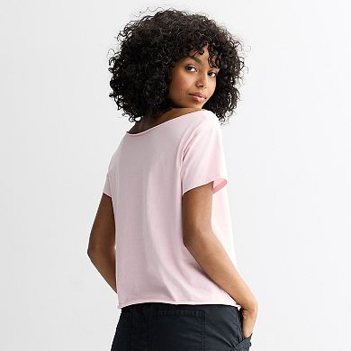 Juniors' Los Angeles Camo Off The Shoulder Graphic Tee