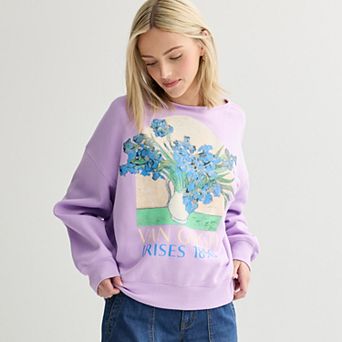 Juniors' Van Gogh Irises Graphic Off The Shoulder Top