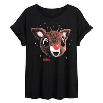 Juniors' Rudolph The Red-Nosed Reindeer Oversized Graphic Tee