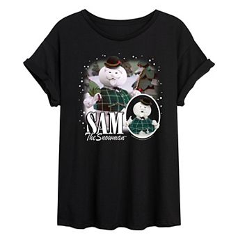 Juniors' Rudolph The Red-Nosed Reindeer Sam The Snowman Oversized Graphic Tee