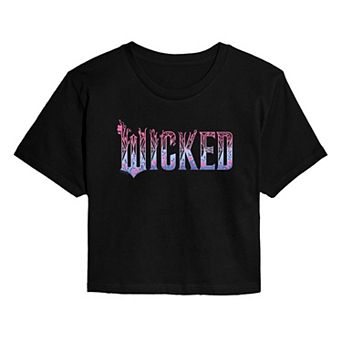 Juniors' Wicked For Good Logo Floral Cropped Tee