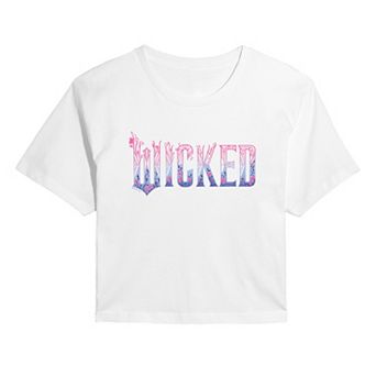 Juniors' Wicked For Good Logo Floral Cropped Tee