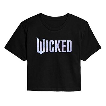 Juniors' Wicked For Good Logo Butterfly Sparkle Cropped Tee