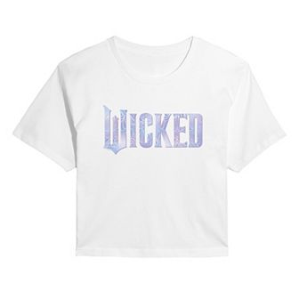 Juniors' Wicked For Good Logo Butterfly Sparkle Cropped Tee